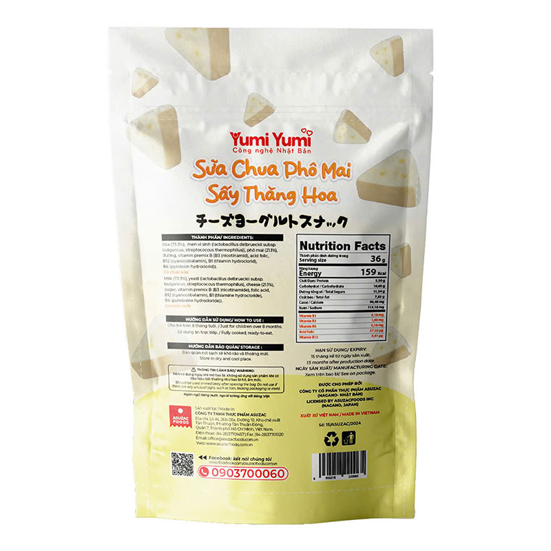 Sữa chua phô mai sấy thăng hoa Asuzac (12gx3 gói) thương hiệu ASUZAC FOODS