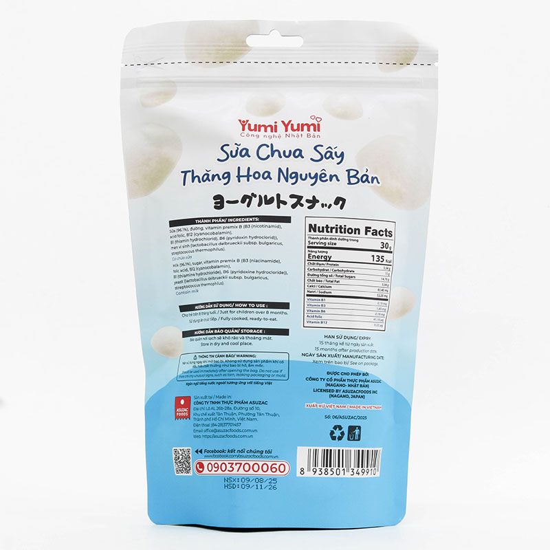 Sữa chua sấy thăng hoa nguyên bản Asuzac 30g (10gx3 gói) thương hiệu ASUZAC FOODS