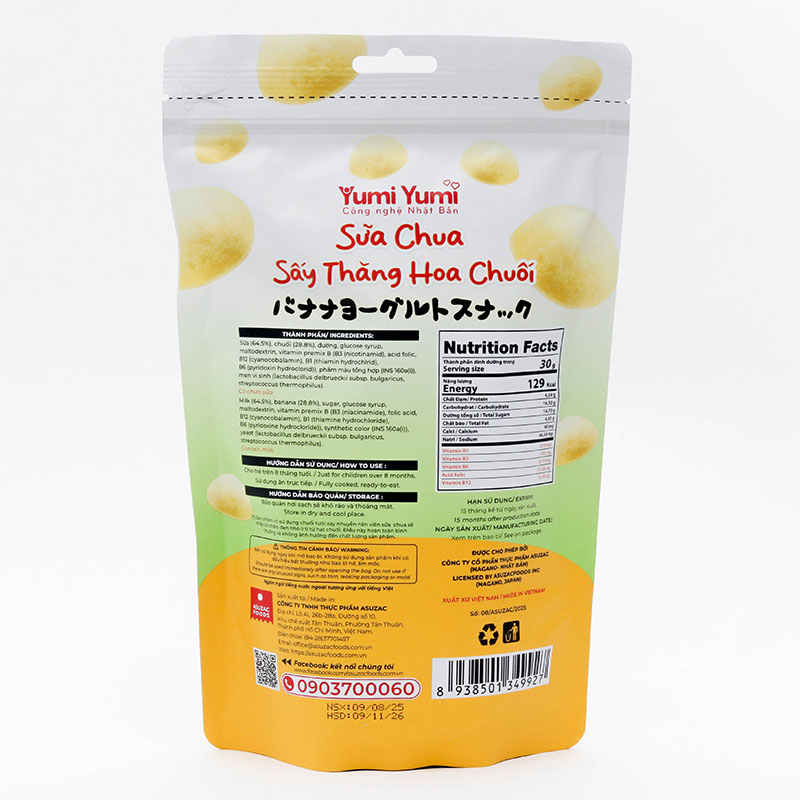 Sữa chua sấy thăng hoa chuối Asuzac 30g (10gx3 gói) thương hiệu ASUZAC FOODS