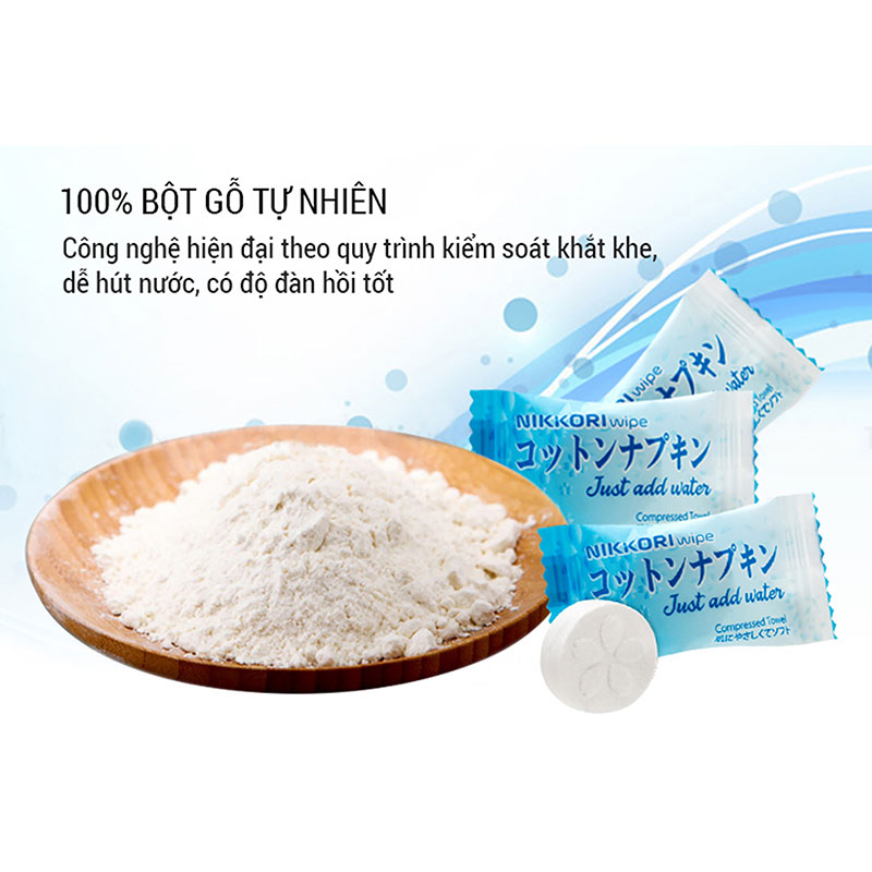 Khăn giấy nén Nikkori 50 cái (viên 2cm, khăn 22x24cm) thương hiệu 