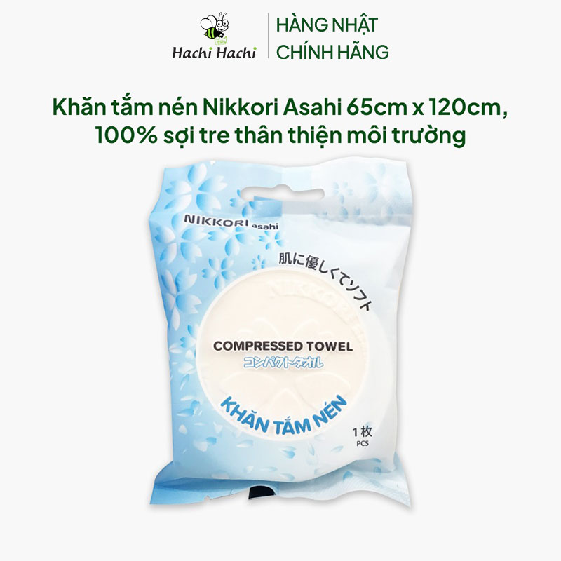 Khăn tắm nén Nikkori Asahi 65cm x 120cm, 100% sợi tre thân thiện môi trường thương hiệu 