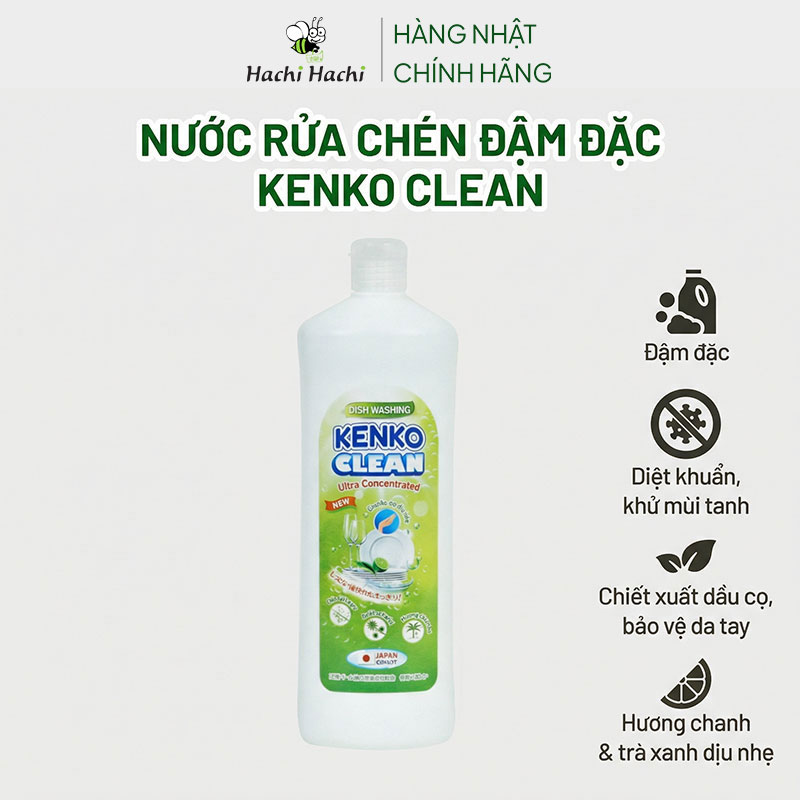 Nước rửa chén đậm đặc gốc thực vật diệt khuẩn Kenko Clean hương chanh & trà xanh 800ml thương hiệu KENKO CLEAN