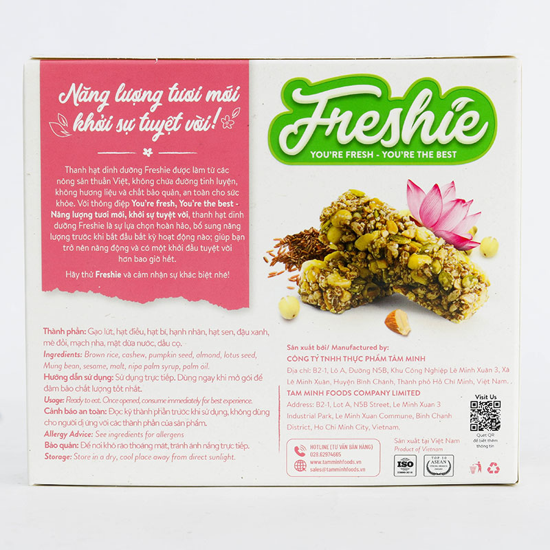 Thanh hạt dinh dưỡng Freshie vị hạt sen, đậu xanh 150g (6 thanh) thương hiệu TÂM MINH