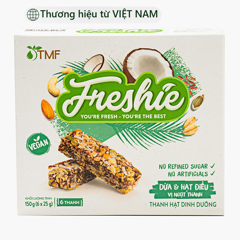 Thanh hạt dinh dưỡng Freshie vị dừa, hạt điều 150g (6 thanh)