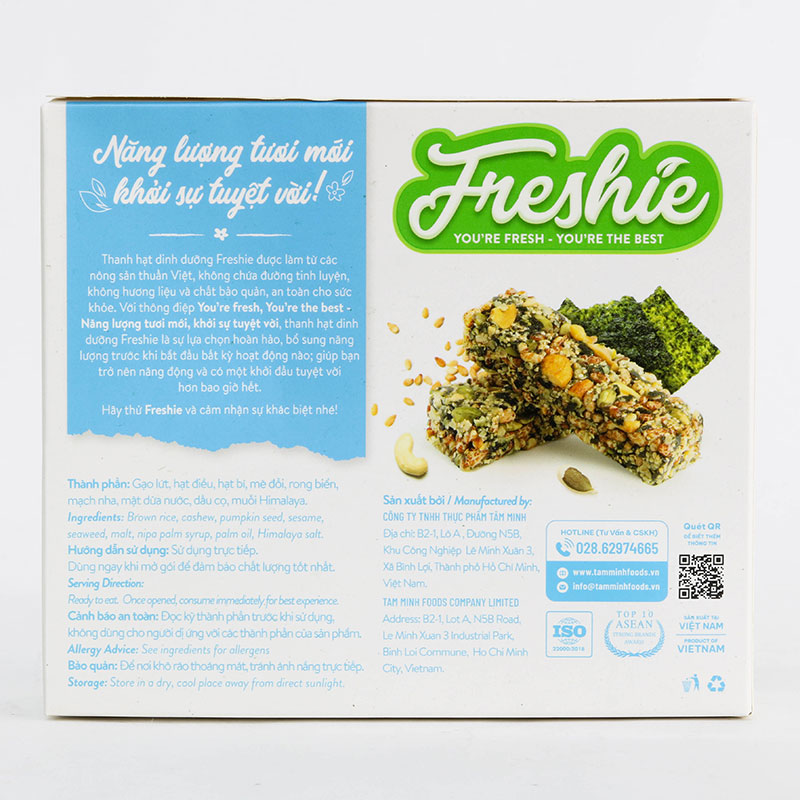 Thanh hạt dinh dưỡng Freshie vị mè đồi, rong biển 150g (6 thanh) thương hiệu TÂM MINH