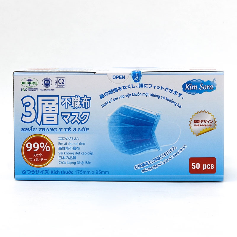 Khẩu trang y tế Kim Sora 3 lớp (50 cái - Xanh) thương hiệu 