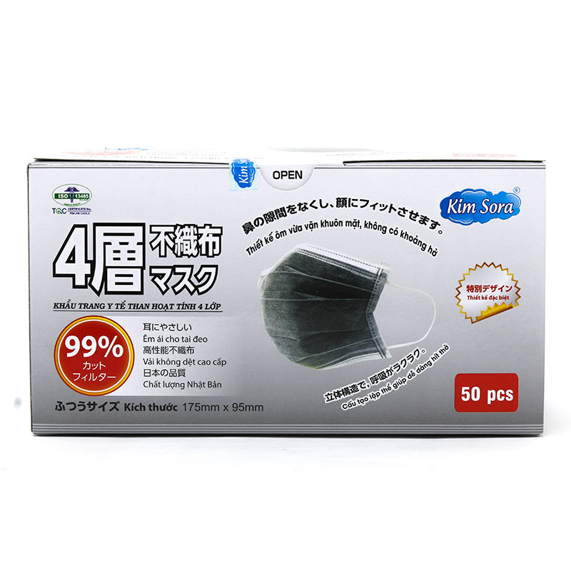 Khẩu trang y tế Kim Sora 4 lớp than hoạt tính (50 cái) thương hiệu 