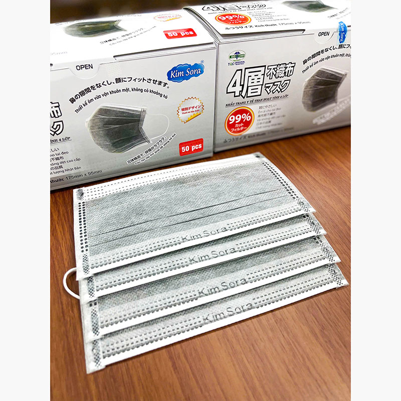 Khẩu trang y tế Kim Sora 4 lớp than hoạt tính (50 cái) thương hiệu 