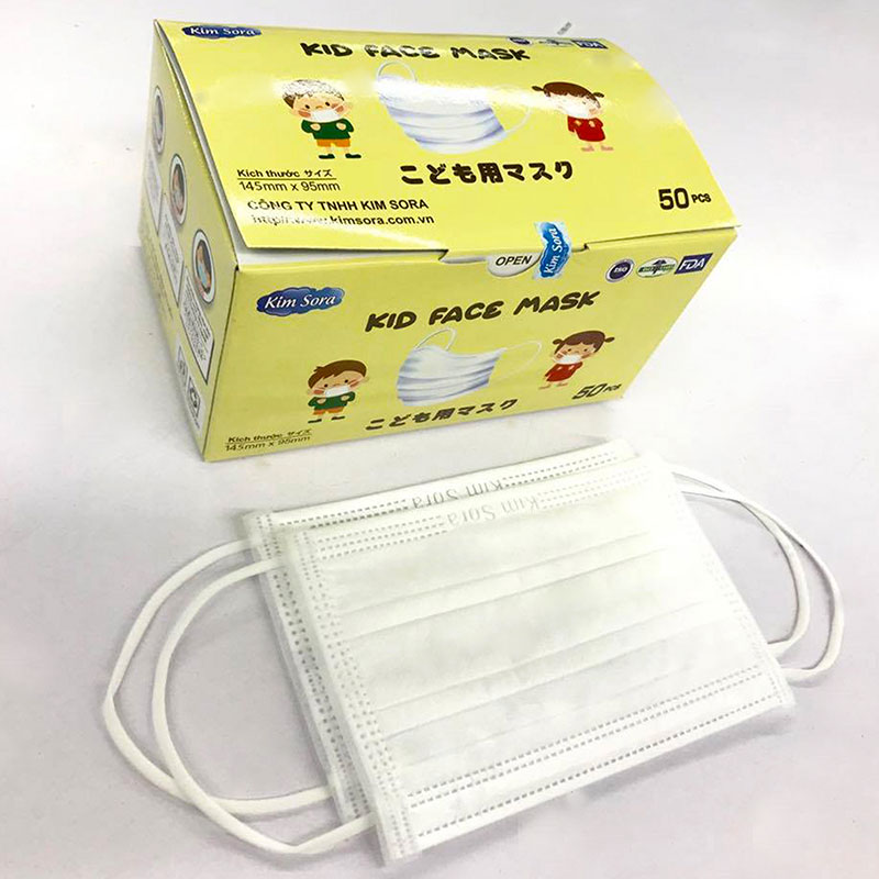 Khẩu trang y tế trẻ em Kim Sora 3 lớp, chống bụi, vi khuẩn, virus (50 cái - Trắng) thương hiệu 