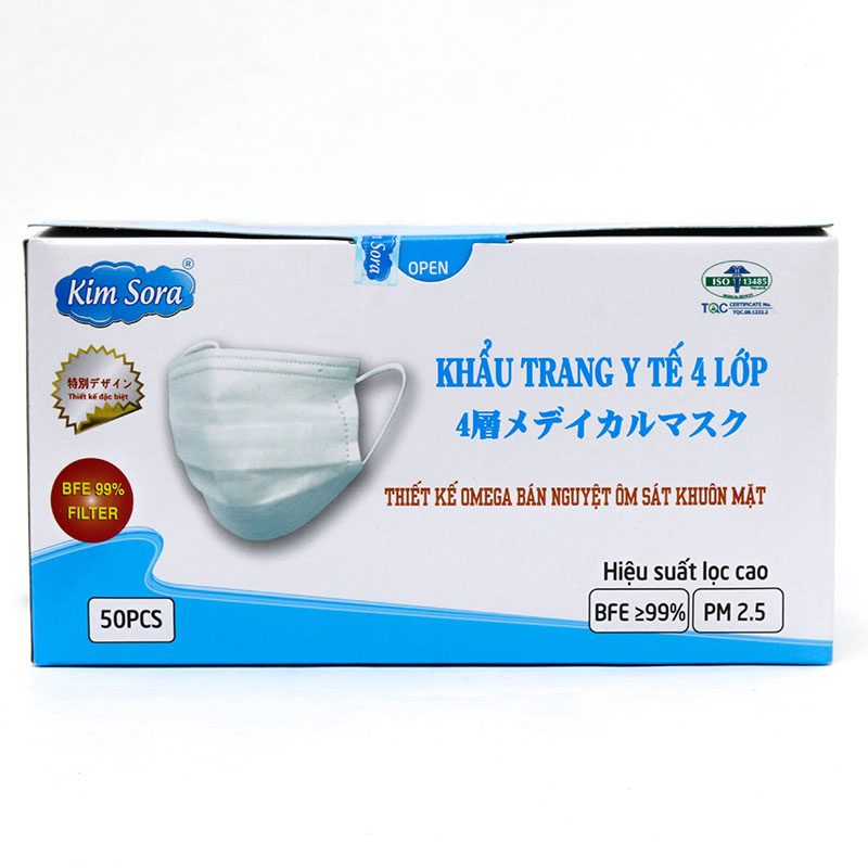 Khẩu trang y tế Kim Sora bán nguyệt 4 lớp (50 cái - Trắng) thương hiệu 