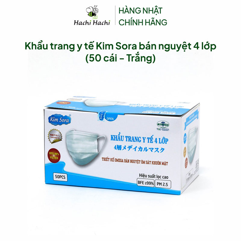 Khẩu trang y tế Kim Sora bán nguyệt 4 lớp (50 cái - Trắng) thương hiệu 