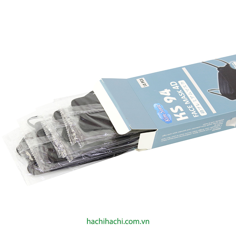 Khẩu trang Y tế Kim Sora KS94 4D 4 lớp, chống bụi, vi khuẩn, virus (10 cái - Đen) thương hiệu 