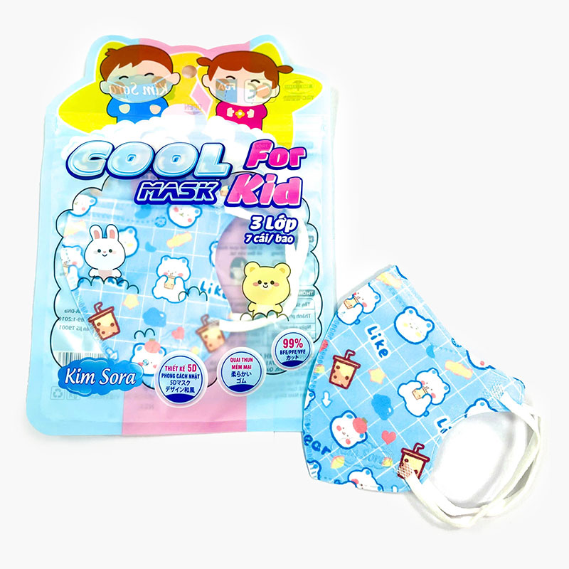 Khẩu trang y tế  Kim Sora  5D trẻ em 3 lớp 7 cái size L  (Nhiều mẫu)-Giao mẫu ngẫu nhiên thương hiệu 