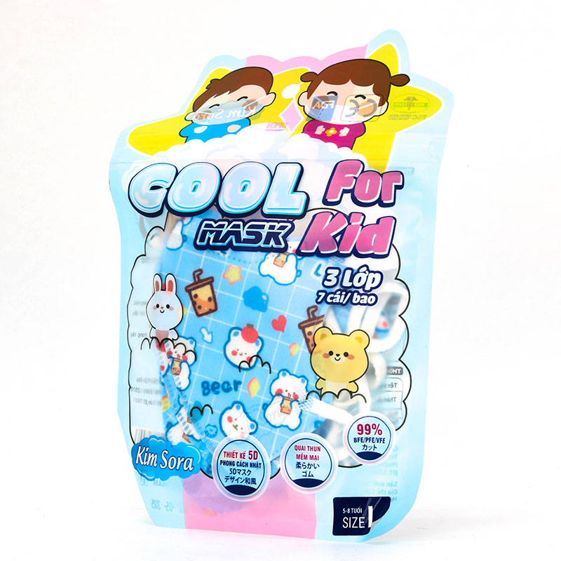 Khẩu trang y tế  Kim Sora  5D trẻ em 3 lớp 7 cái size L  (Nhiều mẫu)-Giao mẫu ngẫu nhiên thương hiệu 