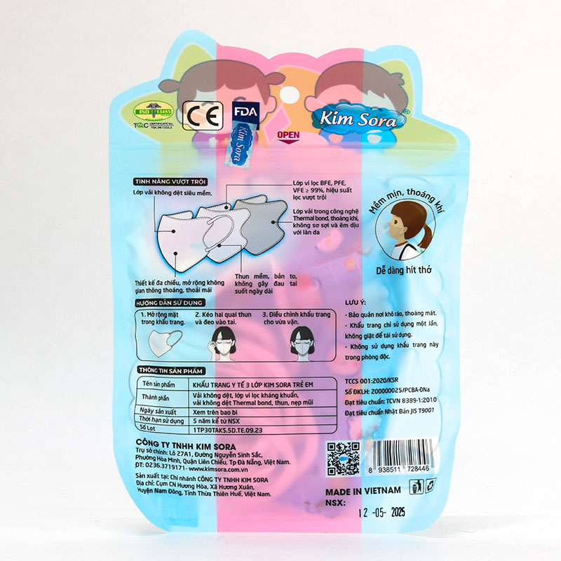 Khẩu trang y tế  Kim Sora  5D trẻ em 3 lớp 7 cái size L  (Nhiều mẫu)-Giao mẫu ngẫu nhiên thương hiệu 