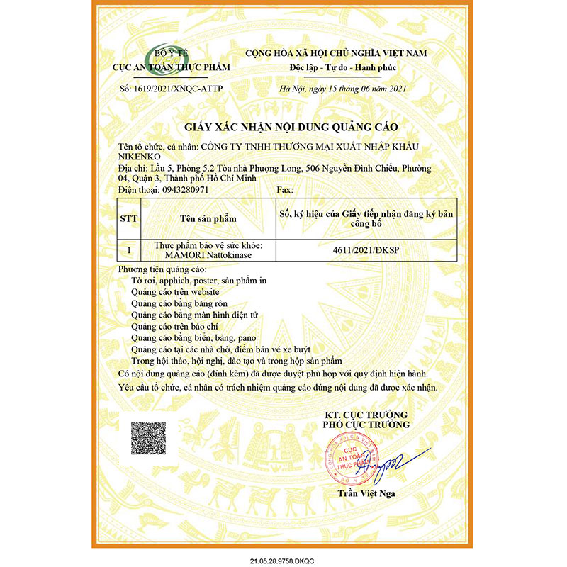 TPBVSK: Viên uống Mamori Nattokinase Nhật Bản 2400FU 60 viên, giảm hình thành huyết khối, tăng lưu thông máu thương hiệu 