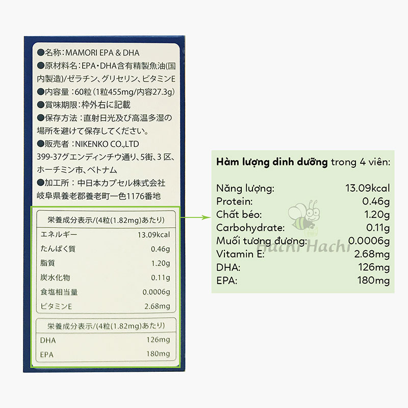 TPBVSK: Viên uống Mamori DHA EPA Nhật Bản 60 viên, Hỗ trợ tăng cường trí nhớ thương hiệu 