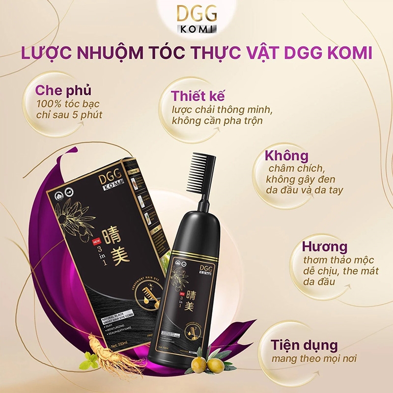 Dầu gội nhuộm tóc phủ bạc dạng chai lược DGG Komi 350ml (đen tự nhiên) thương hiệu 
