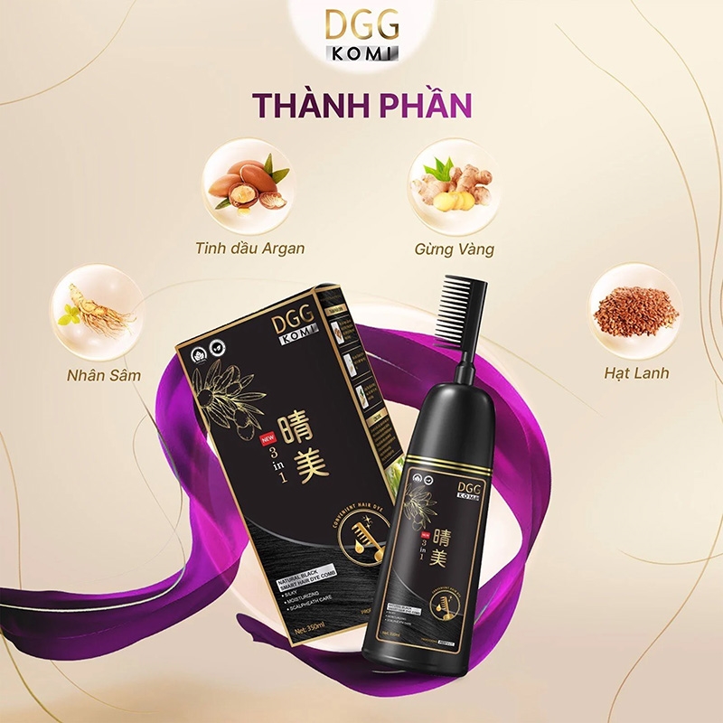 Dầu gội nhuộm tóc phủ bạc dạng chai lược DGG Komi 350ml (đen tự nhiên) thương hiệu 