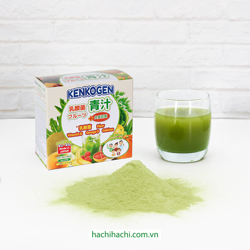 TPBS: Bột rau củ mầm lúa mạch grass barley Nhật Bản Kenkogen +16 loại trái cây chất xơ lợi khuẩn vitamin (Hộp 10 gói) thương hiệu KENKOGEN