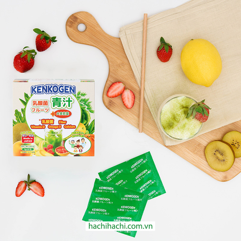 TPBS: Bột rau củ mầm lúa mạch grass barley Nhật Bản Kenkogen +16 loại trái cây chất xơ lợi khuẩn vitamin (Hộp 10 gói) thương hiệu KENKOGEN