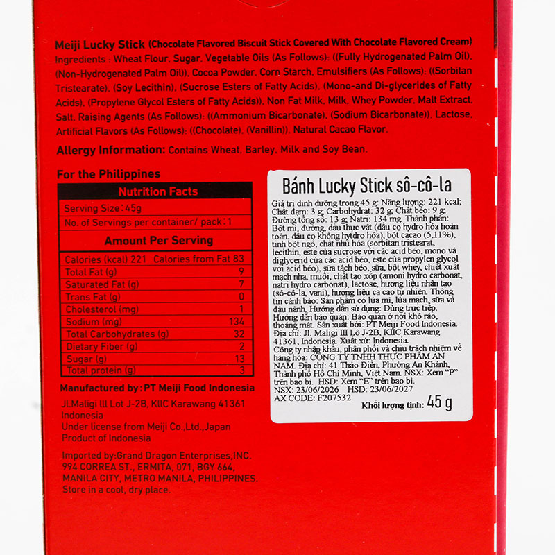 Bánh Lucky Stick socola Meiji 45g thương hiệu MEIJI