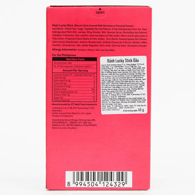 Bánh Lucky Stick Dâu Meiji 45g thương hiệu MEIJI