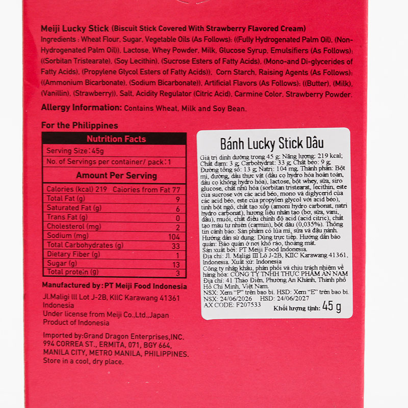 Bánh Lucky Stick Dâu Meiji 45g thương hiệu MEIJI