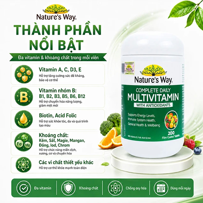 TPBVSK: Viên uống Nature's Way complete daily multivitamin 200 viên thương hiệu NATURE'S WAY