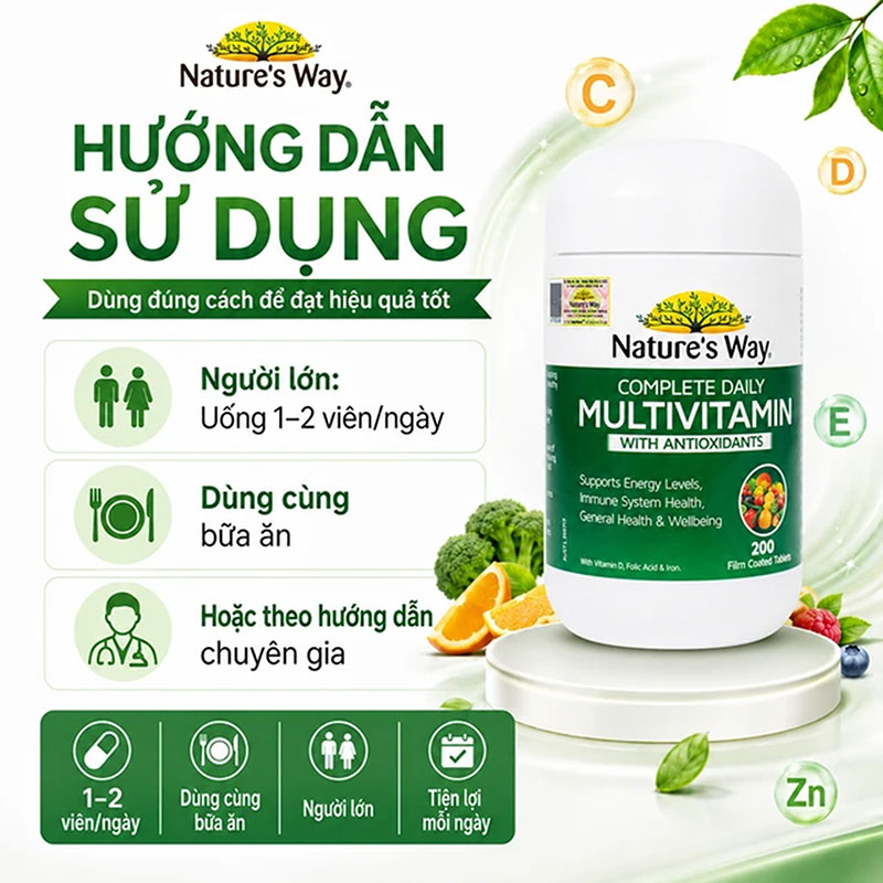 TPBVSK: Viên uống Nature's Way complete daily multivitamin 200 viên thương hiệu NATURE'S WAY