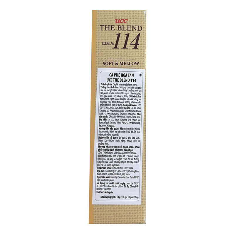 Cà phê hoà tan UCC The Blend 114 18g (1.8g x 10 gói) thương hiệu UCC