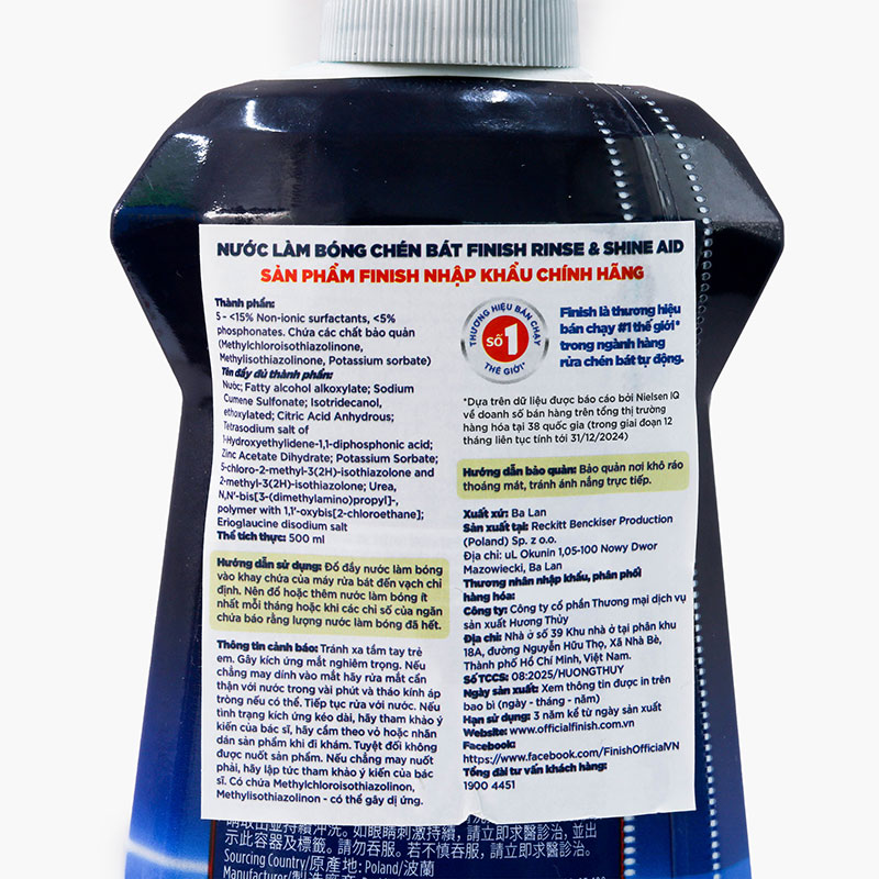 Nước làm bóng chuyên dùng máy rửa chén bát Finish Rinse & Shine aid 500ml thương hiệu FINISH