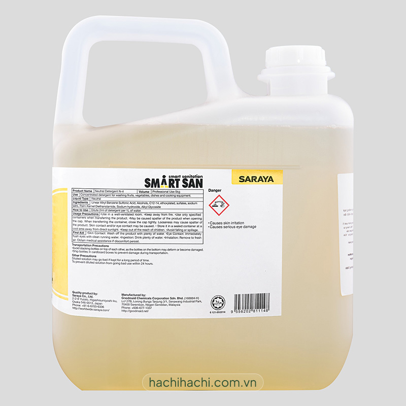 Dung dịch tẩy rửa trung tính Smartsan Neutral Detergent N-4 5kg thương hiệu SARAYA