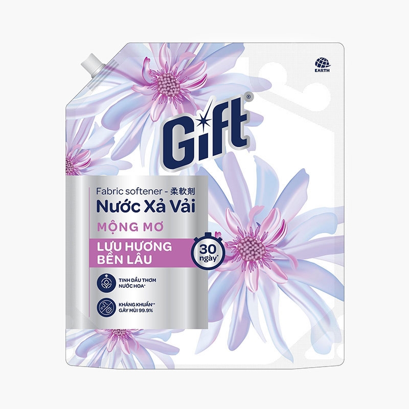 Combo siêu tiết kiệm 1 thùng 4 túi Nước xả vải Gift Mộng Mơ lưu hương bền lâu túi 3,2kg thương hiệu 