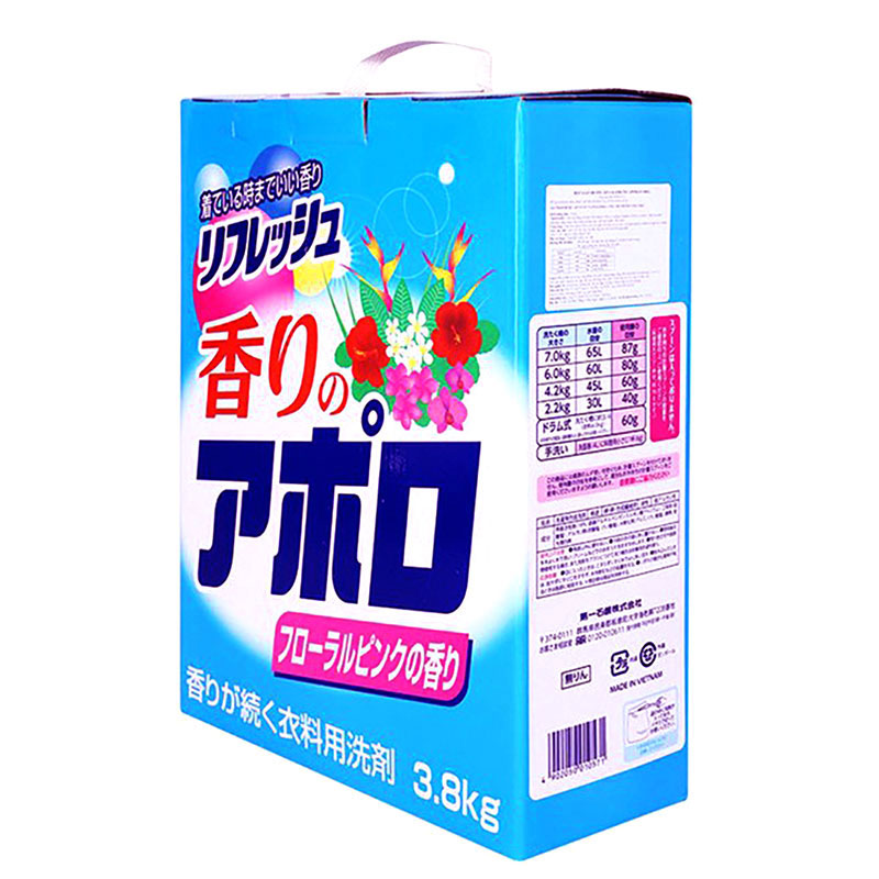Combo siêu tiết kiệm 1 thùng 3 hộp Bột giặt hương hoa Kaori No Appolo 3.8kg thương hiệu 