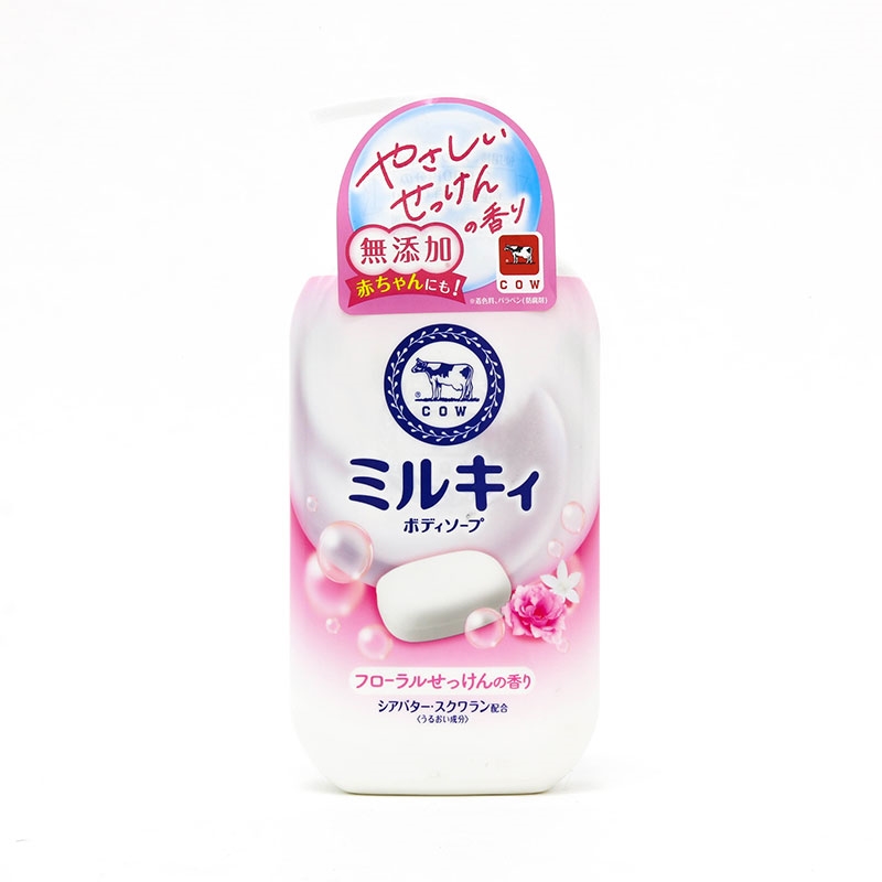 Giftset 8/3: Sữa tắm bọt mịn dịu nhẹ hương hoa Cow milky body soap 500ml và khăn tắm tạo bọt thương hiệu 