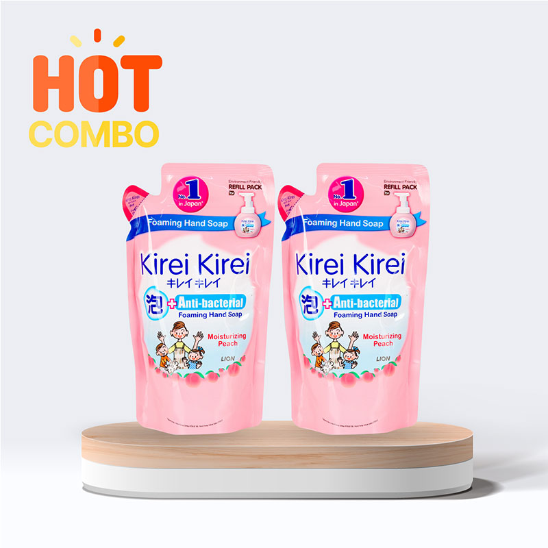 Combo siêu tiết kiệm 2 túi Bọt rửa tay Kirei Kirei hồng 200ml (Đào-Túi refill)