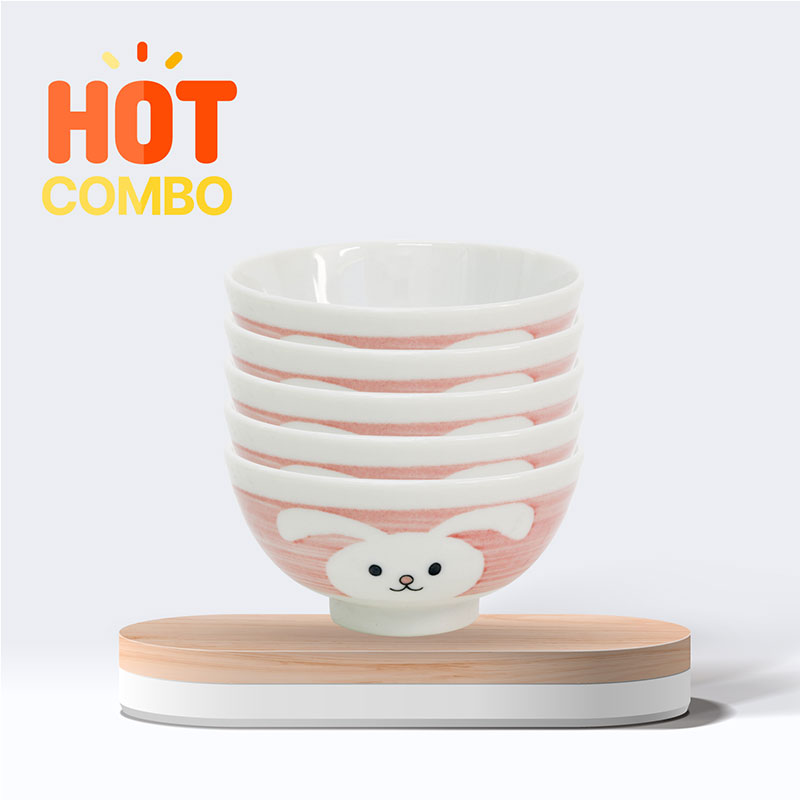Combo siêu tiết kiệm 5 Chén sứ Nhật Bản 10.5cm (Thỏ con)