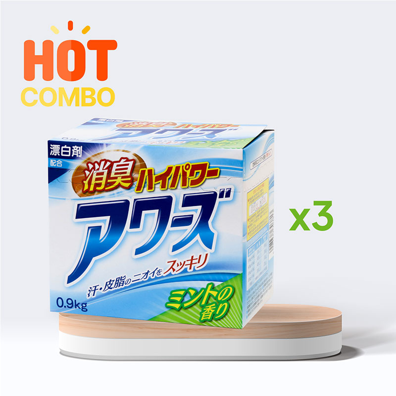 Combo siêu tiết kiệm 3 hộp Bột giặt khử mùi quần áo Rocket hương bạc hà 900g