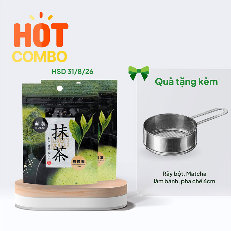 Combo siêu hời mua 2 Bột trà xanh Matcha Premium Kanes 30g (HSD: 31/8/26) tặng Rây bột, bột matcha để làm bánh, pha chế 6cm thương hiệu 