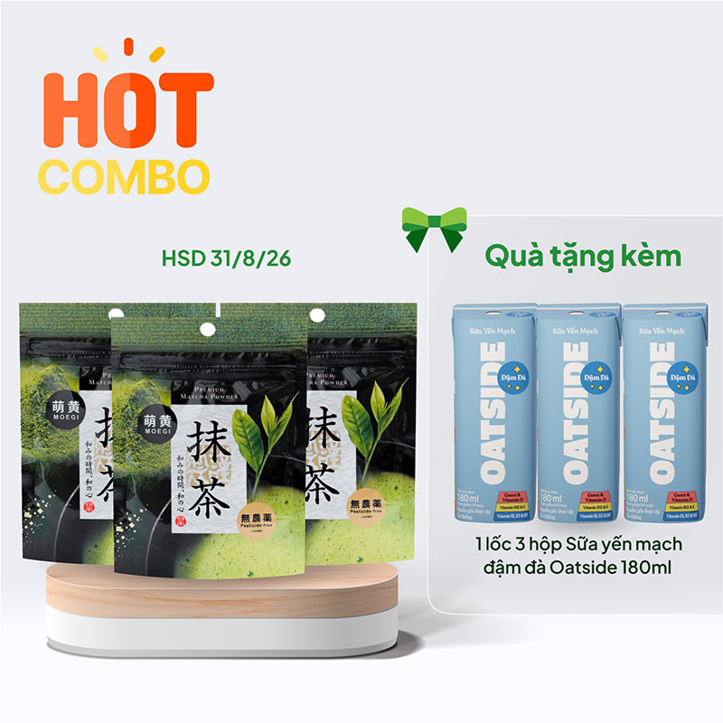 Combo siêu hời mua 3 Bột trà xanh Matcha Premium Kanes 30g (HSD: 31/8/26) tặng Lốc 3 hộp Sữa yến mạch đậm đà Oatside 180ml