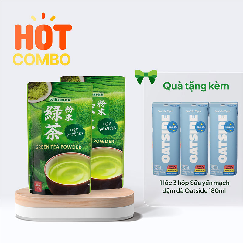 Combo siêu hời mua 1 tặng 1 Bột trà xanh Nhật Bản Kanes 100g tặng thêm Lốc 3 hộp Sữa yến mạch đậm đà Oatside 180ml thương hiệu 