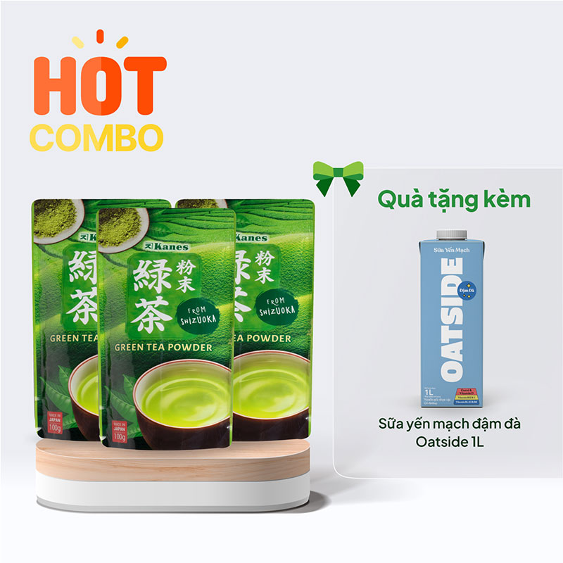 Combo siêu hời mua 3 gói Bột trà xanh Nhật Bản Kanes 100g tặng 1 hộp Sữa yến mạch đậm đà Oatside 1L thương hiệu 