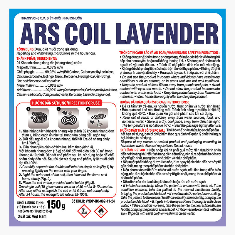 Combo siêu tiết kiệm 2 hộp Nhang muỗi ARS Coil Lavender 150g (10 khoanh x 15g) thương hiệu 