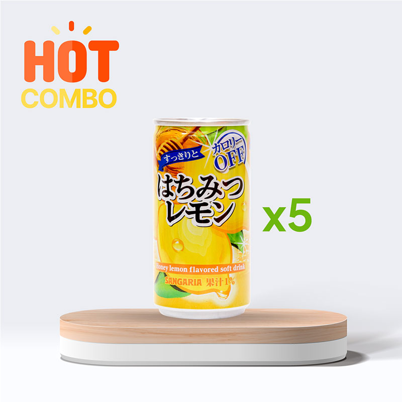 Combo siêu tiết kiệm 5 lon Nước chanh mật ong giảm Calo Sangaria 185g thương hiệu 