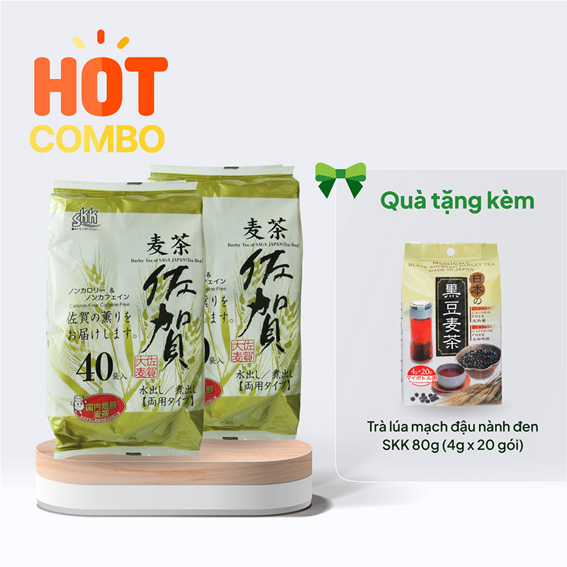 Combo siêu hời mua 2 Trà lúa mạch Nhật Bản túi lọc SKK 400g (10g x 40 gói) tặng 1 Trà lúa mạch đậu nành đen SKK 80g (4g x 20 gói) thương hiệu 