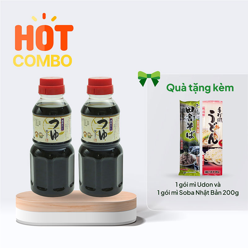Combo siêu hời mua 2 chai Súp ăn mì Nhật Yamagen 300ml tặng 1 gói mì Udon và 1 gói mì Soba Nhật Bản 200g thương hiệu 