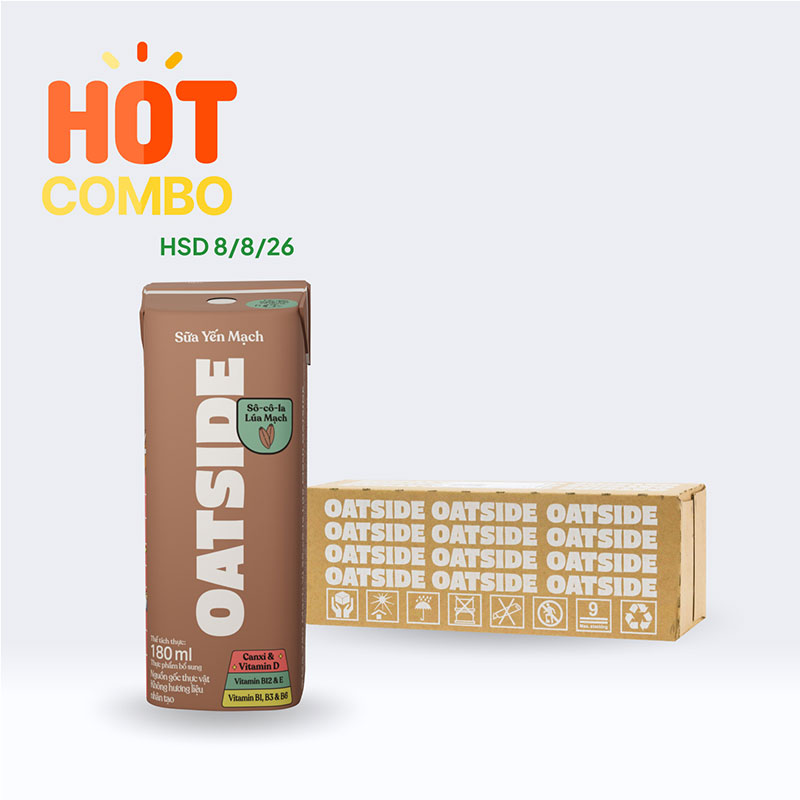 Combo siêu tiết kiệm 1 thùng 24 hộp TPBS: Sữa yến mạch vị socola lúa mạch Oatside 180ml - HSD: 8/8/2026 thương hiệu 