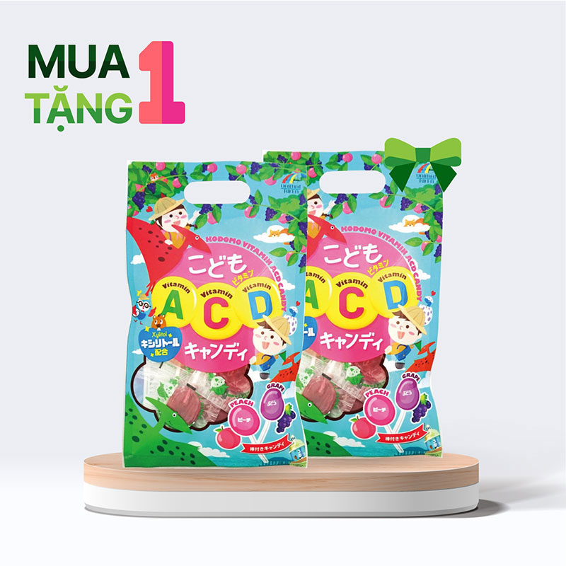 Combo siêu hời mua 1 tặng 1 TPBS: Kẹo mút Unimat vị nho đào bố sung vitamin A, C, D (8 cây) thương hiệu 