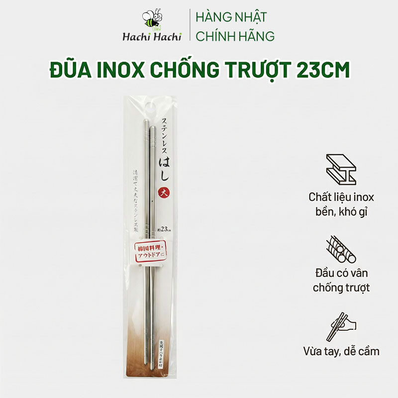 Combo siêu tiết kiệm 2 Đũa inox chống trượt Echo Metal 23cm thương hiệu 